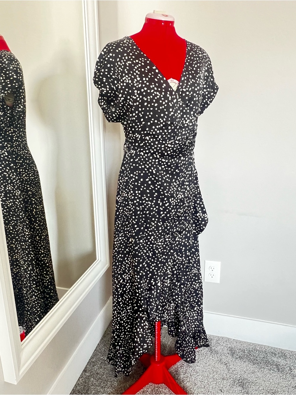 New Look Black & White Polka Dot Midi Wrap Dress